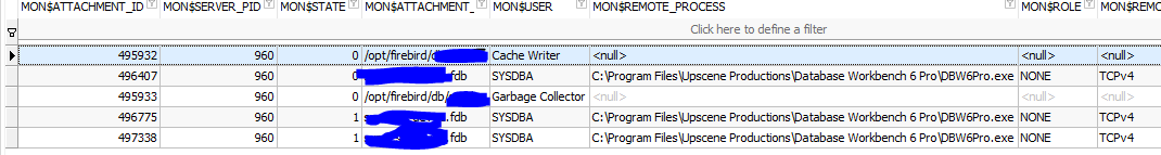 Beispiel für MON$ATTACHMENTS